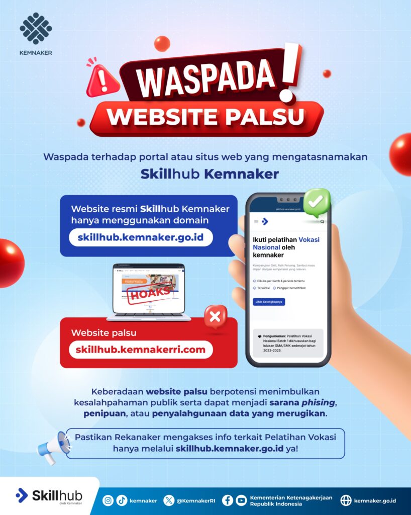 waspada terhadap portal atau situs web palsu yang mengatasnamakan layanan Skillhub Kemnaker